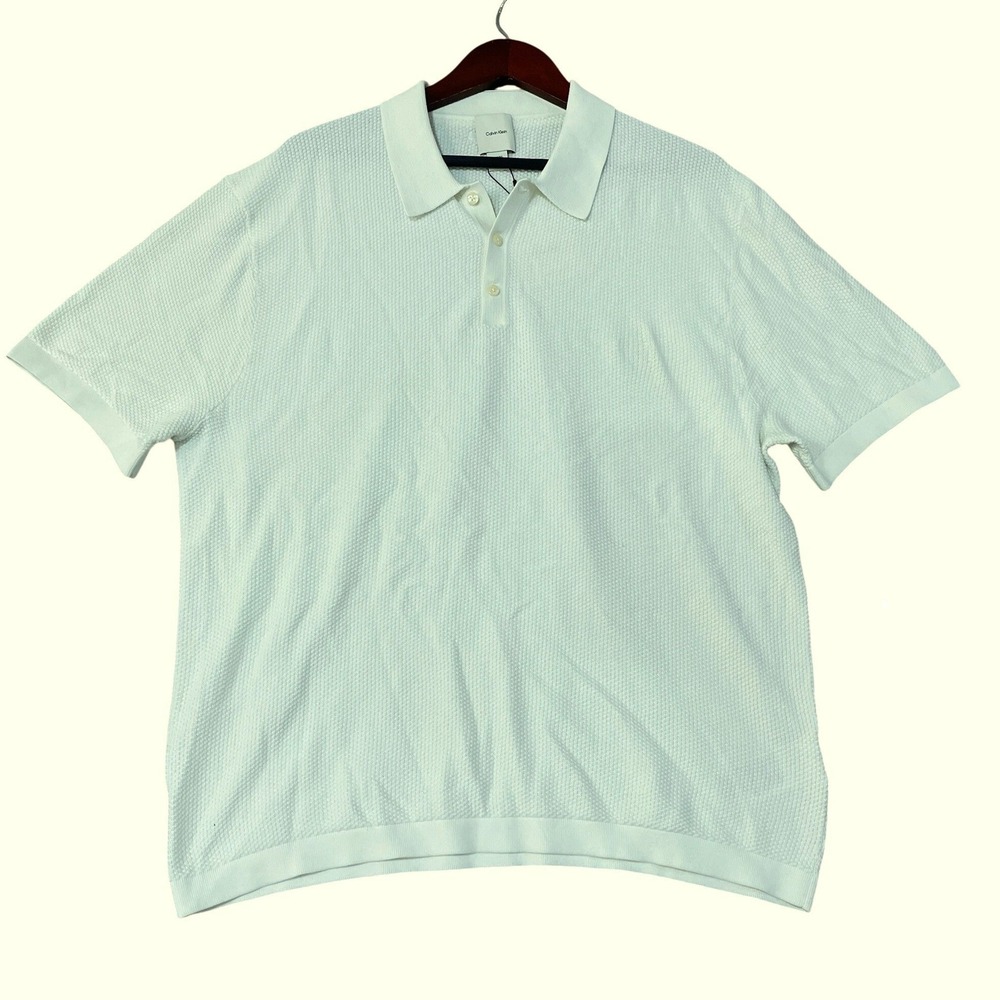 NWT Calvin Klein Men's XL Beige Waffle Knit Polo Shirt Cotton